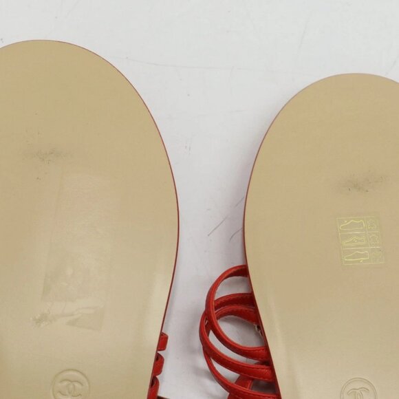 Chanel Lambskin Pearl Crystal CC Thong Sandals Red Size 40/US 10 - Picture 11 of 16